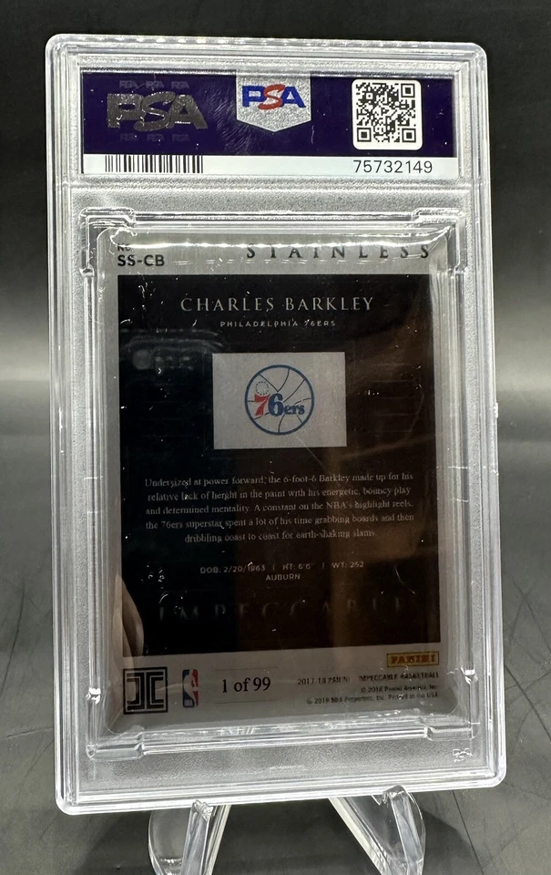 2017-18 Panini Impeccable Stainless Stars 01/99 Alpha! Charles Barkley PSA 9 - Image 2 of 2