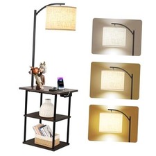 Floor Lamp with Table, End Tables with Charging Station USB  Rustic Brown
