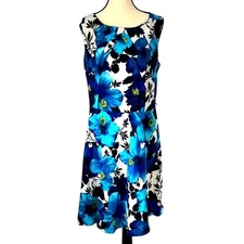 AB Studio Women’s Blue Floral Sleeveless Midi Dress