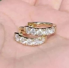 2Ct Round Cut Lab Created Diamond Huggie Hoop Earrings 14K Yellow Gold Plated