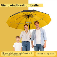 Extra Large Heavy-Duty Folding Umbrella 12-Rib Windproof, 3-Person Coverage