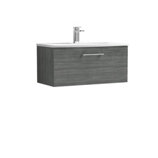 Image of Nuie Arno Anthracite Woodgrain 800mm Wall Hung Single Drawer Vanity Unit and Cur