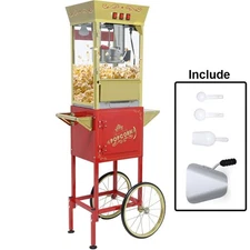 12oz Popcorn Machine Cart Popcorn Maker with Wheels w/ Stainless Steel Kettle