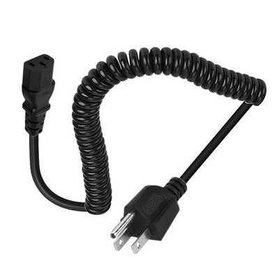8FT Black Straight 3 Prong Female Coiled Spiral Power Cable 18AWG AC Cord