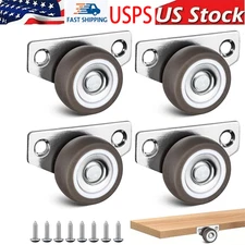 4PCS 1.25 Inch Small Side Mount Casters - Mini Low Profile Rigid Caster Brown