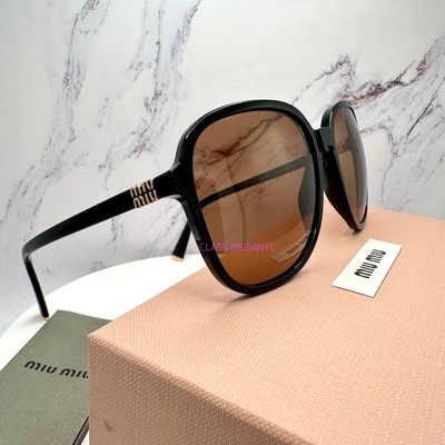 New MIU MIU Sunglasses Black Square 2026 Gold Metal Logo Women Authentic w/ Case MIU MIU Regard Sunglasses New 2026 Black Oversized MU B01S  main image 4