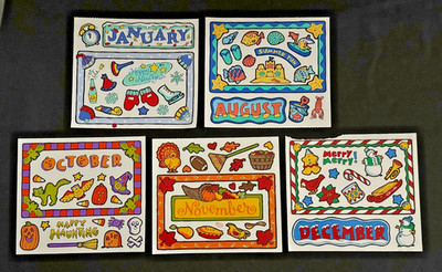 Frances Meyer MONTHS Sticker Sheet~JAN~AUG~OCT~NOV~DEC~Vintage & RARE ~FREE SHIP