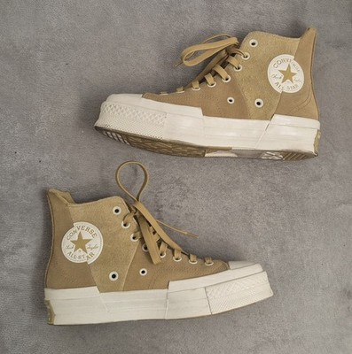 Converse Chuck Taylor All Star High Top Suede Lace-Up Unisex Sneakers Tan/White