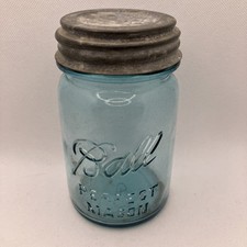 Ball Perfect Mason Vintage Blue Jar with Zinc Lid 5.5”X3” (1923-1933)