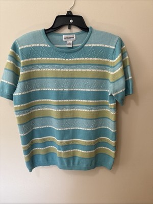 Alfred Dunner Women's Knit Sweater Size L Blue/Green Stripped With Beads