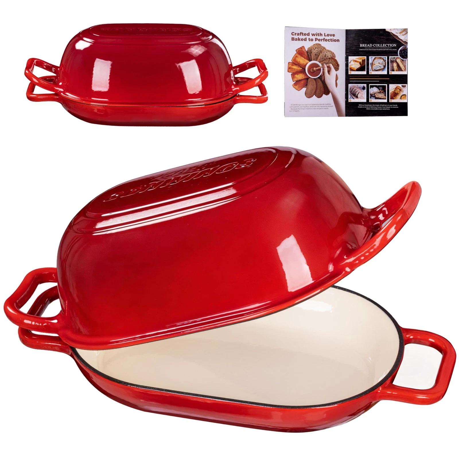 Oval Dutch Oven for Bread Baking, 12 x 8 Inch Cast Iron Bread Oven for Sourdo...