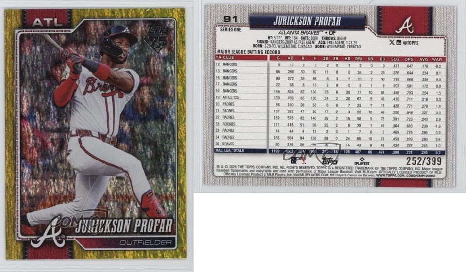 2026 Topps Series 1 Yellow Holo Foil 252/399 Jurickson Profar #91 1oc2 ...