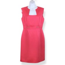 TAHARI ASL Hot Pink Square Neck Sleeveless Sheath Dress size 8