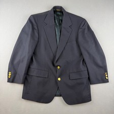 Botany 500 Mens Navy Blue Gold Crest Button Blazer Sport Coat Made in USA