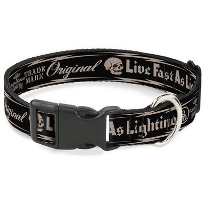 Plastic Clip Collar BD Skull LIVE FAST AS LIGHTNING Black/Light Oran (US IMPORT)