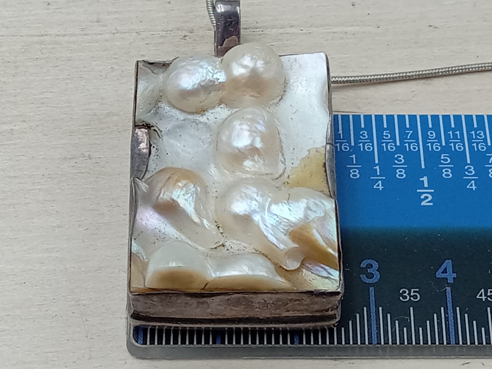 Sterling Silver & Pearl Rectangular Pendant on 23… - image 8