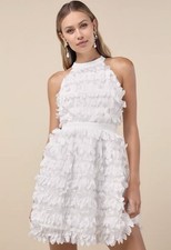 NWT Lulus Dearly Adored White Applique Halter Sleeveless Mini Dress Sz S
