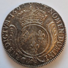 Ecu aux Palmes, Louis XIV, Rouen, 1694, Réformé, excellent état