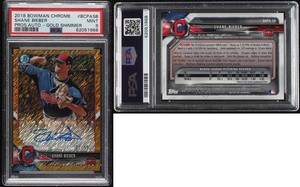2018 Bowman Chrome HTA Gold Shimmer Refractor /50 Shane Bieber Rookie Auto RC