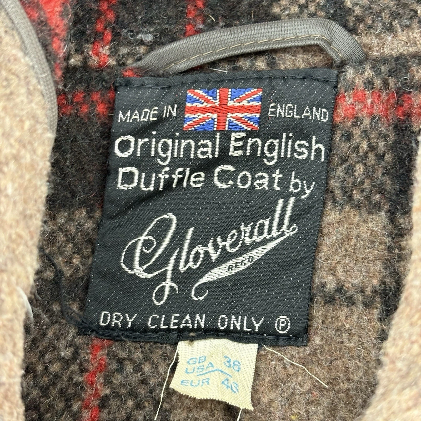 Vintage Gloverall Original English Duffle Coat Brown Wool Hooded Toggle Size 36 - product detail image 3