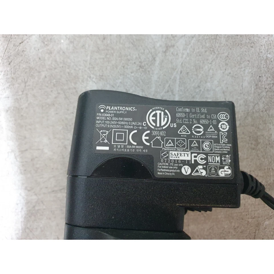 Plantronics SSA-5W 090050 Power Supply Adapter Black 9.0V 500mA UK 3-Pin Plug - Image 2 of 4