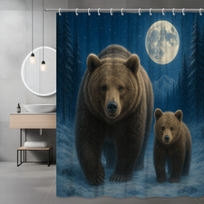 Bear Family Shower Curtain - Wildlife Decor for Bathroom