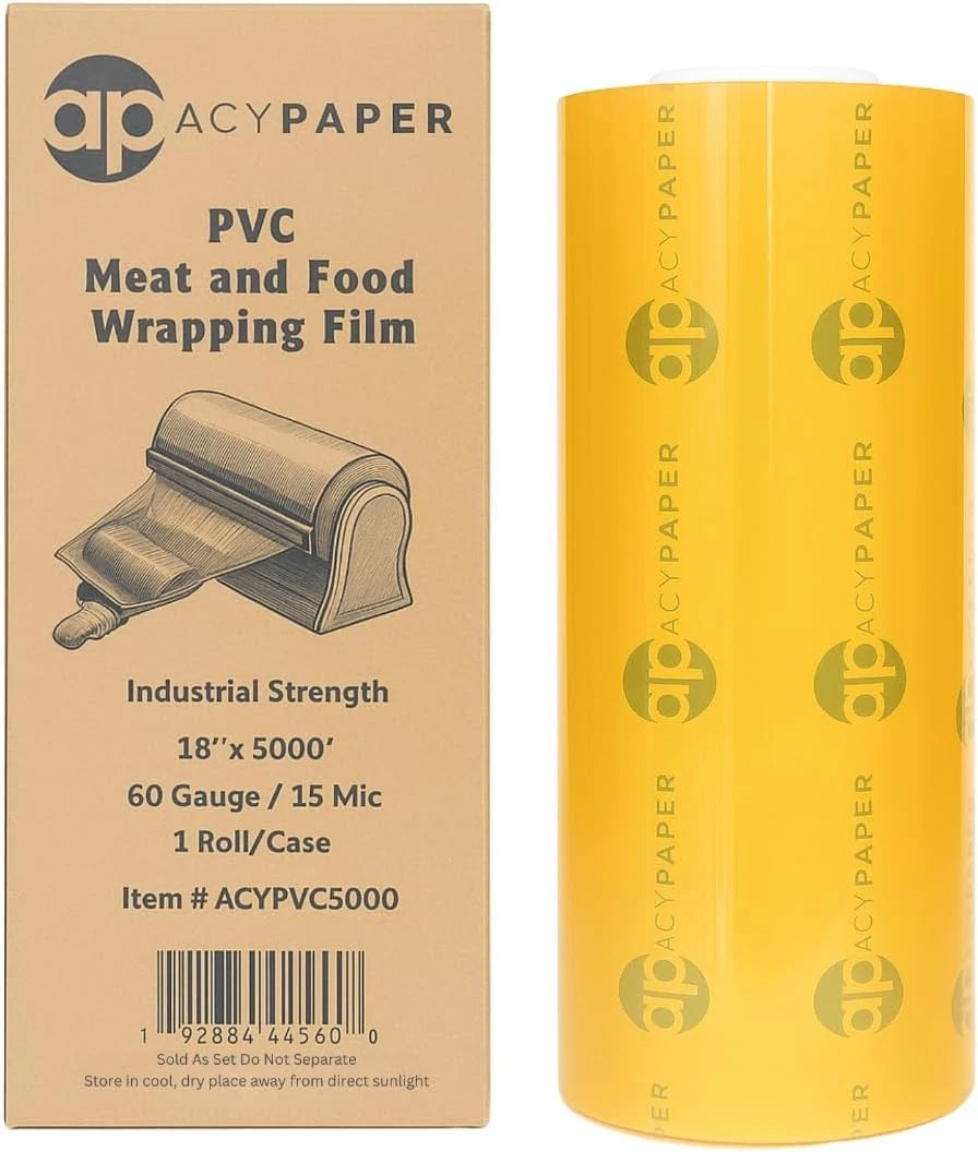 PVC Meat & Food Wrap Film, 18" X 5000 Ft, 60 Gauge, for Wrapping Machines –