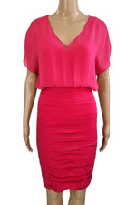 ALICE + OLIVIA Silk Bright Pink V Neck Short Sleeve Pleated Skirt Dress XS