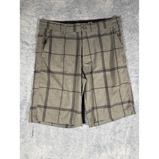 Ocean Pacific OPFlex Mens Grey Plaid 4-Way Stretch Hybrid Board Shorts Size 32