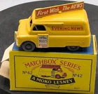 Vintage 1956 Matchbox Moko Lesney #42 Bedford Evening News Van Original Box