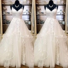 Beach Wedding Dresses Spaghetti Straps Lace Ruffles Sweep Train Boho Bridal Gown