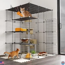 Oneluck 55-Inch 4-Tier Cat Cages - DIY Playpen with Detachable Metal Kennels