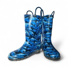 Western Chief Blue Shark Pattern Light up Kids Rain Boots Sz 1