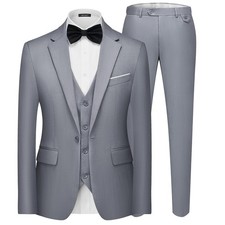 Men's 3 Pieces Suit Elegant Solid One Button Slim Fit Single Breasted Party B...