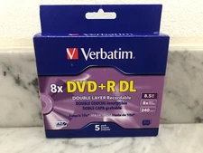 Verbatim DVD+R Media, Dual Layer 8.5 GB, 8x Branded, 5 Pack in Jewel Case #95311