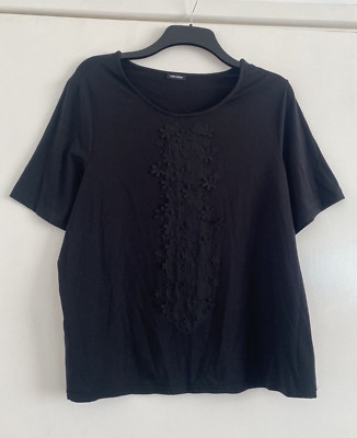 GERRY WEBER Ladies Top Size L aprx BLACK Lace Detail Front CUTE Tee Shirt Top