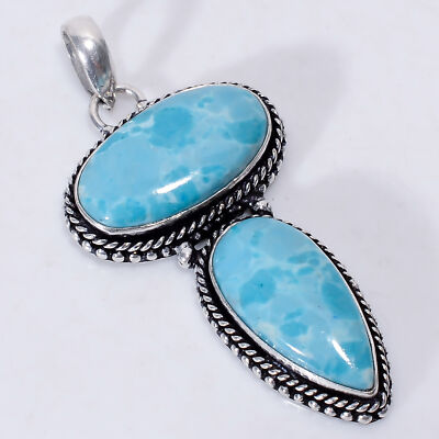 ラリマー B Lab-Created Larimar Gemstone 925 Silver Handmade Pendant 2.4