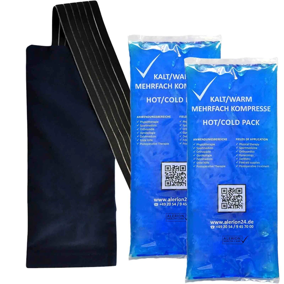 ALERION 4 Stück 12 cm x 29 cm + 2 Premium Vlieshülle Kalt-Warm Kompresse