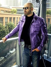 Men's Cafe Racer Classic Diamond Purple Motorcycle Bomber Biker Leather Jacket