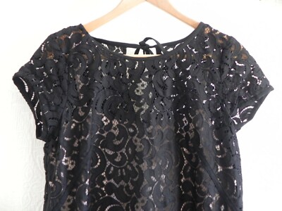 Loft Lace Tunic Mini Dress Black/ Beige Lined Cap Sleeve Drawstring Tie  Back 6P | eBay