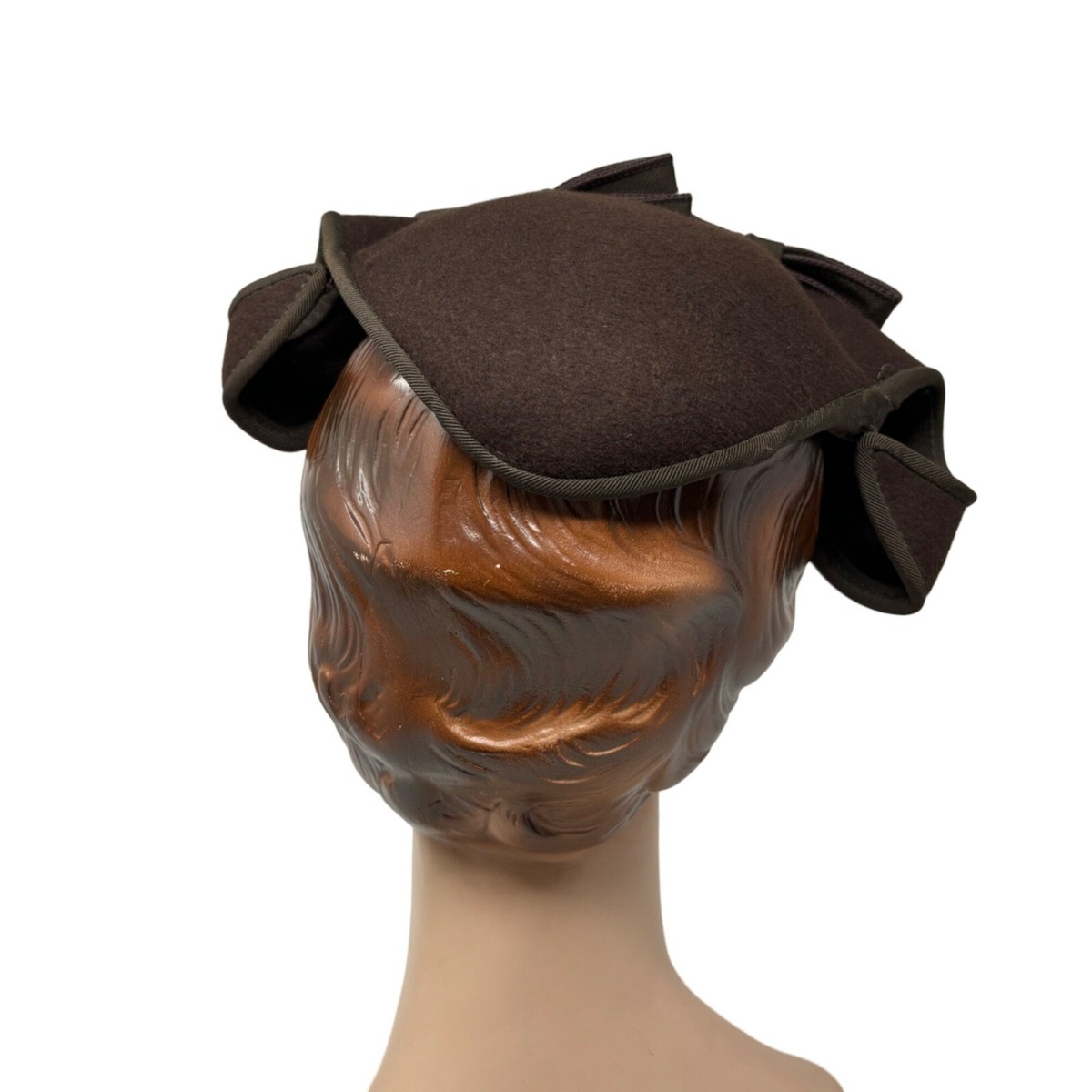 Vintage Bows Hat Scalloped Chocolate Brown Wool Calot Cap Vintage Bows Hat Scalloped Chocolate Brown Wool Calot Cap - Etsy main image 4