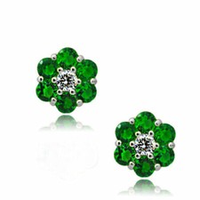 May Gemstone Flower Children's Adult Stud Earrings 925 Sterling Silver