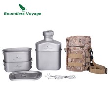 Titanium Military Canteen Cups Outdoor Camping Cooking Kit Water Bottle Mess Tin