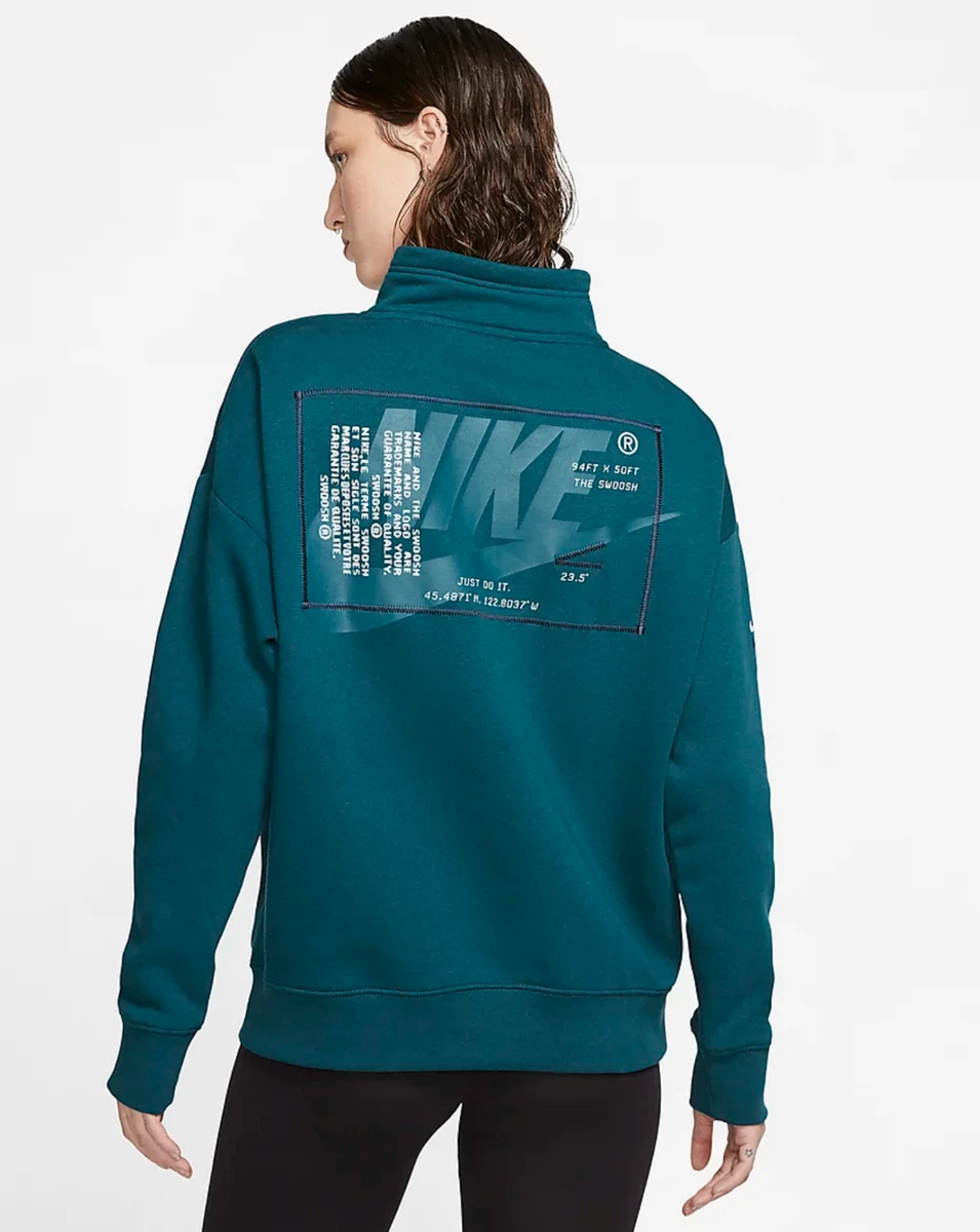 NWT Women s Nike Sportswear 1 4 Zip French Terry Sweatshirt S L CU3560 347 Teal