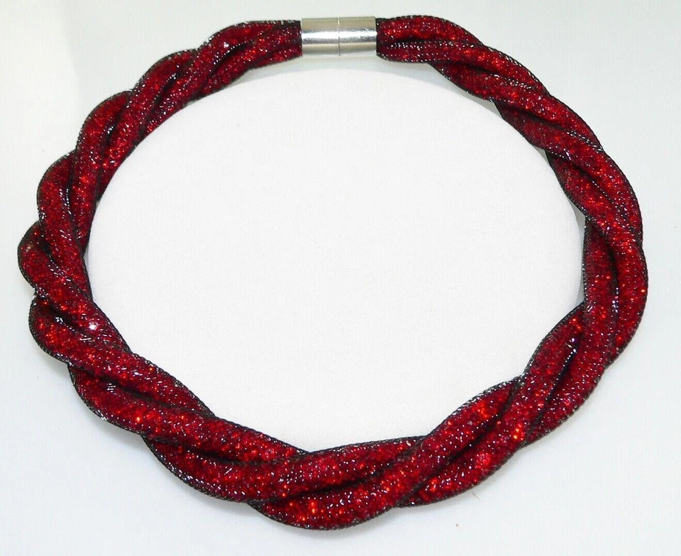 Statement Kette Mesh Schlauch 3fach gedreht Kristalle Light Siam rot Magnet 286 - Bild 3 von 4