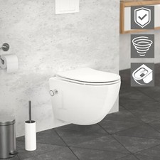 Inodoro suspendido blanco función de bidé corto 49cm sin borde asiento softclose