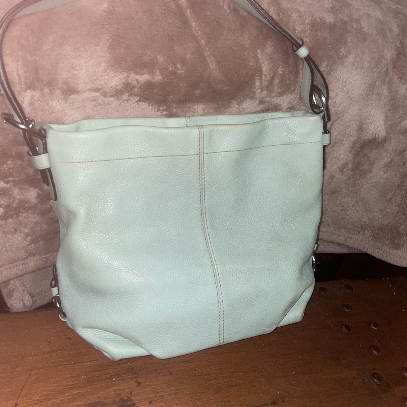 Coach F15064 Mint Light Pale Green Pebbled Leather Hobo Shoulder Bag Purse