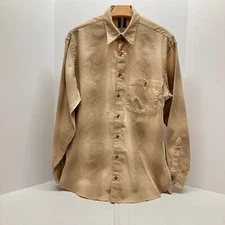 Scott Barber Mens Tan Plaid Button Up Shirt 100% Cotton made in USA Size M