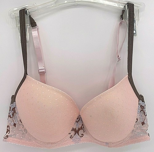 Donna Di Capri Womens Padded Bra with Underwire Pink Brown Lace Size 34B