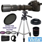 Telescope Lens 500-1000Mm + Solar Eclipse Filter For Canon Eos Rebel Dslr Camer